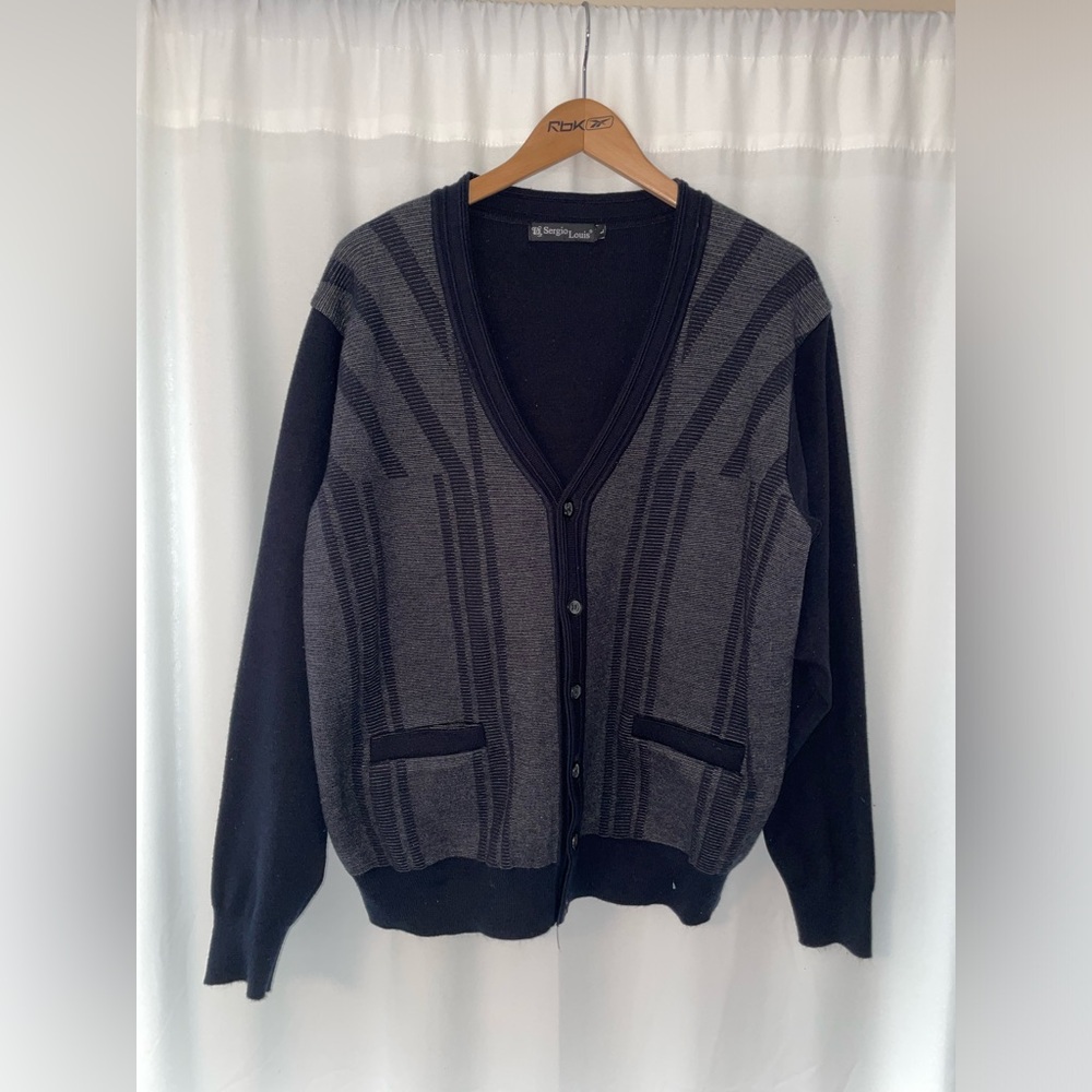 Sergio Louis Italy men’s L large sweater button down cardigan style gray blue